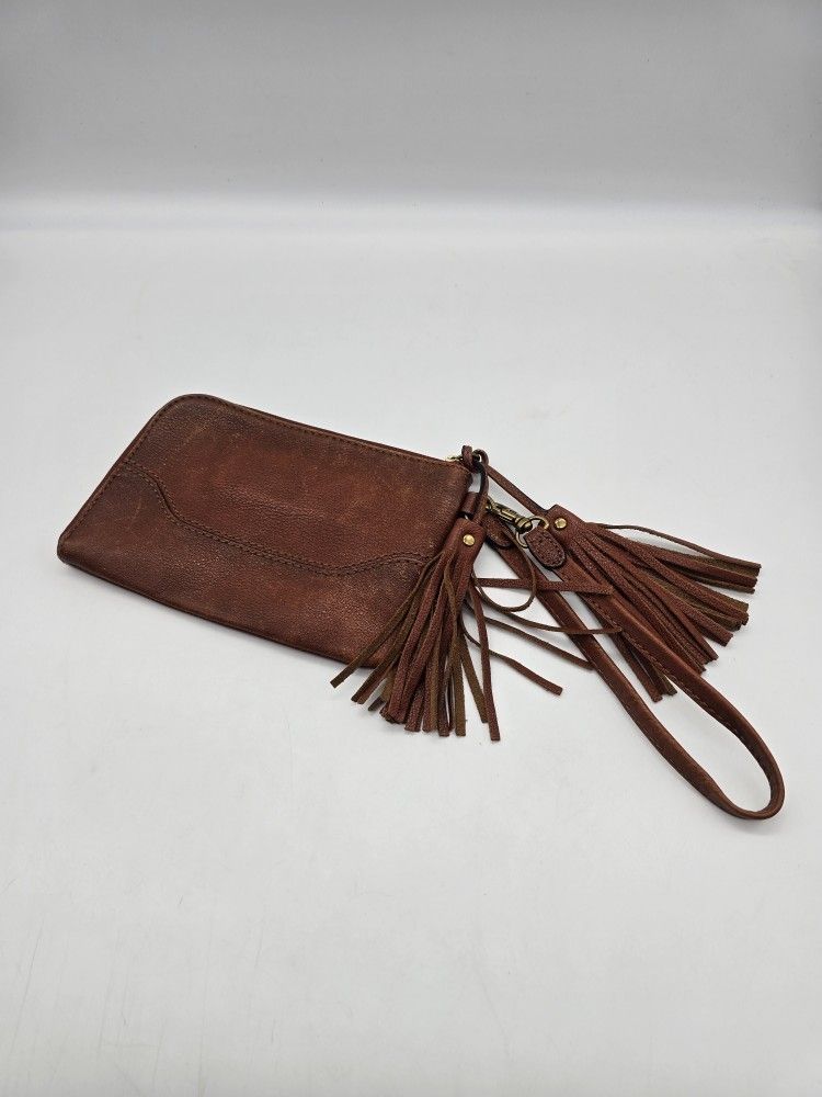 Frye Leather Tassel Wristlet Clutch