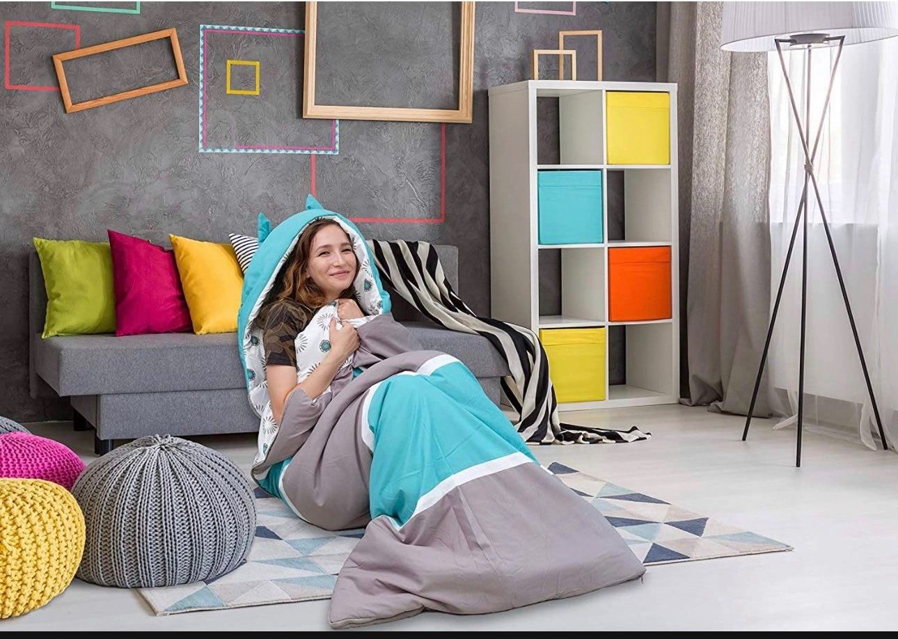 Chic Home Hayes Sleeping Bag with Cat Ear Hood Two Tone Design with Geometric Pa