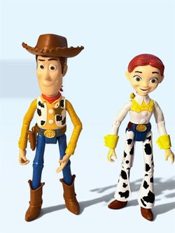 DISNEY PIXAR TOY STORY FIGURES ( WOODY & JESSIE WITH HATS )