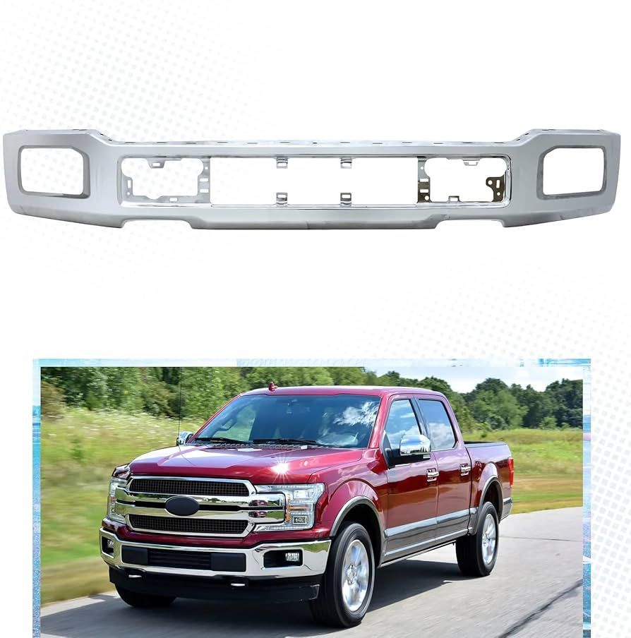 PENSUN Steel Front Bumper Cover Face Bar Fit for 2018 2019 2020 Ford F150 with Fog Light Holes, Chrome
