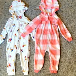 Baby Girl Carter's Baby Girls Hooded Zip-Up Fleece Jumpsuit Size 24M