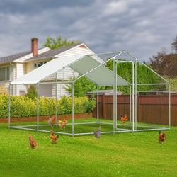 10ftx10ftx 6ft Outdoor Metal Large Chicken Coop Run Walk-in Metal Poultry Cage Duck Pen for Backyard,Silver