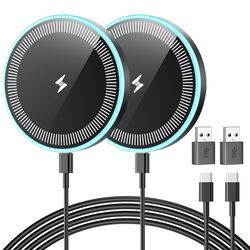 Wireless Charger 2Pack 6FT Samsung Magnetic Wireless Charger Fast Charging Pad with USB-C/A Ports for Samsung Galaxy S25 Ultra/S24 FE/S23 Ultra/S22/S2