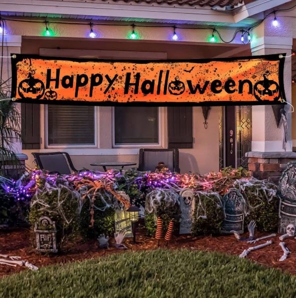 Happy Halloween Banner Jack O Lantern Pumpkin Large Outdoor Decorative Flag New