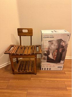 Sharper Image Steamer Sauna Portable Spa with BLUEWEST Wooden Shower Chair with Backres