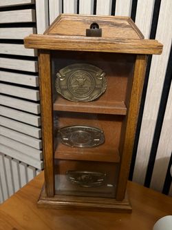 Wooden Display Case with Belt Buckles