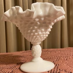Fenton Hobnail White Milk Glass Pedestal Compote Candy Dish 