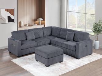 99x99 DARK GRAY CORDUROY SECTIONAL WITH OTTOMAN