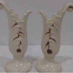 Title: Vintage Pair of 1930s Red Wing Pottery Candle Holder Vase #529 6" Tall 3" Wide 