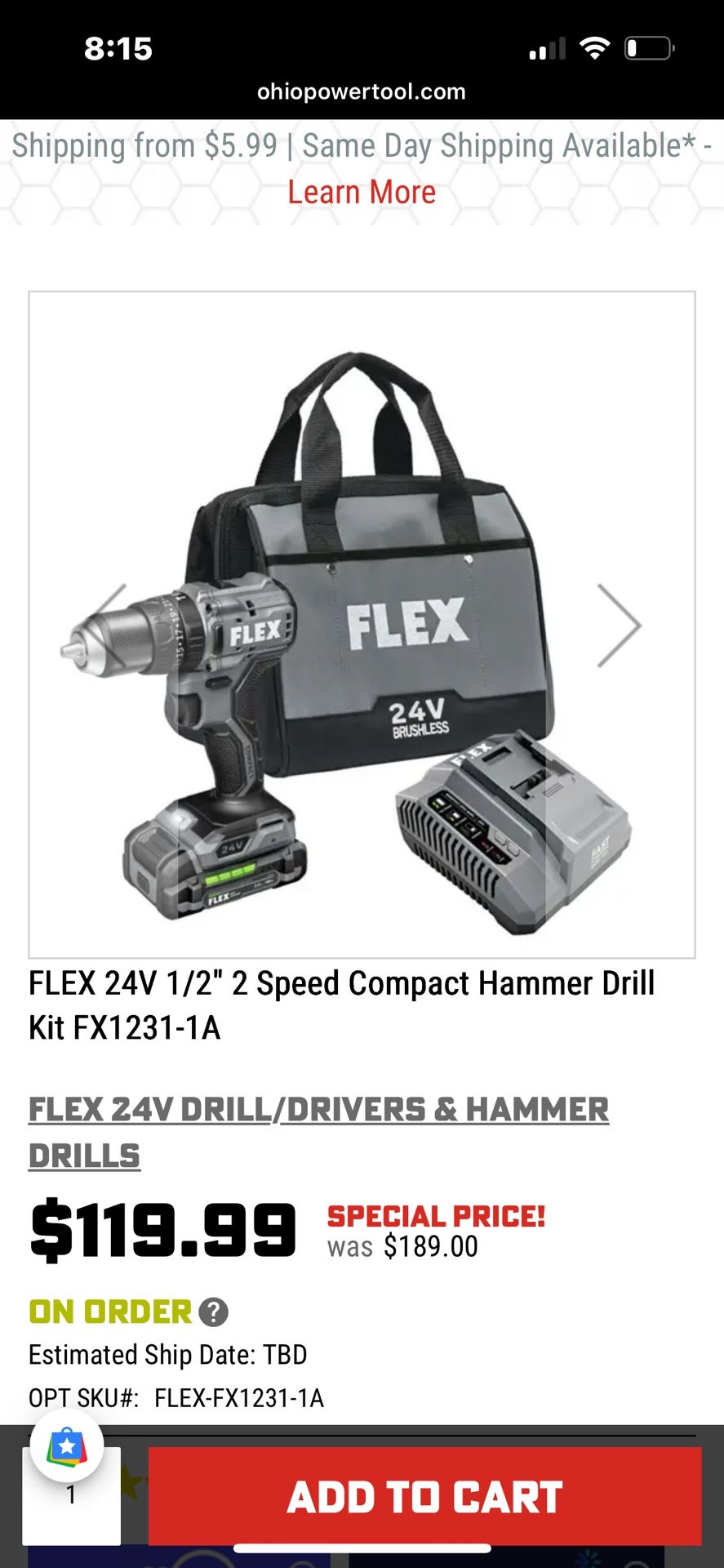 Flex 24v Hammer Drill Kit W/ Charger & Battery