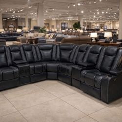 🛋️ POWER Reclining Black Leather Sectional 🛋️