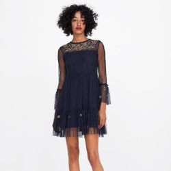 ZARA EMBROIDERED TULLE DRESS