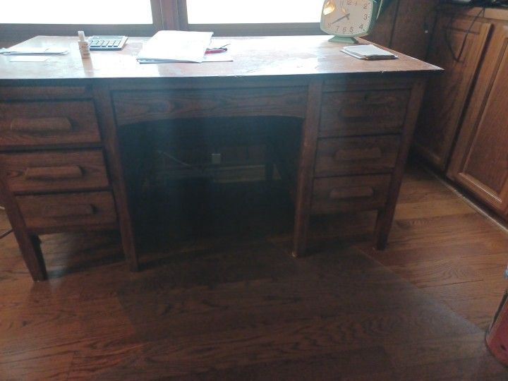 Solid Oak Desk Antique