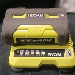 RYOBI 40V BATTEEY CHARGER AND 40V BATTERY