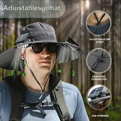 Sunshade Hat with Cooler, Novel & Practical Wide Outdoor Hat with 3 Speed Adjustable Solar Fan