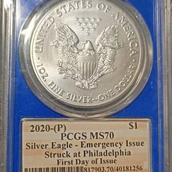 2020 P MS 70 Silver Eagle First Day Issue