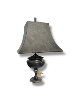 NY: Neoclassical Urn-Form Table Lamp with Gray and Black Shade
