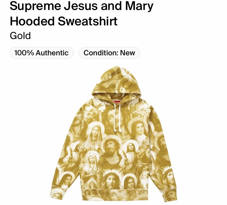 Supreme Jesus and Mary hooded sweatshirt size large Brand New
