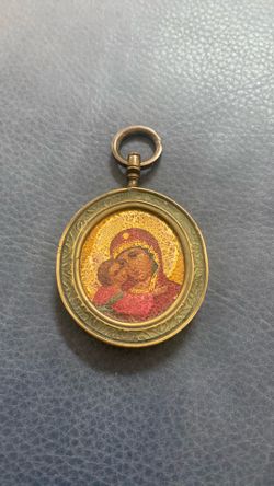 Antique 1890’s Catholic Icon of the Madonna and Child or the Virgin Mary and Child Jesus