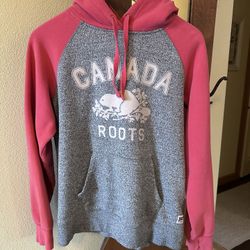 Roots Canada Coral Pink And Gray Hoodie Sweatshirt Size Medium 