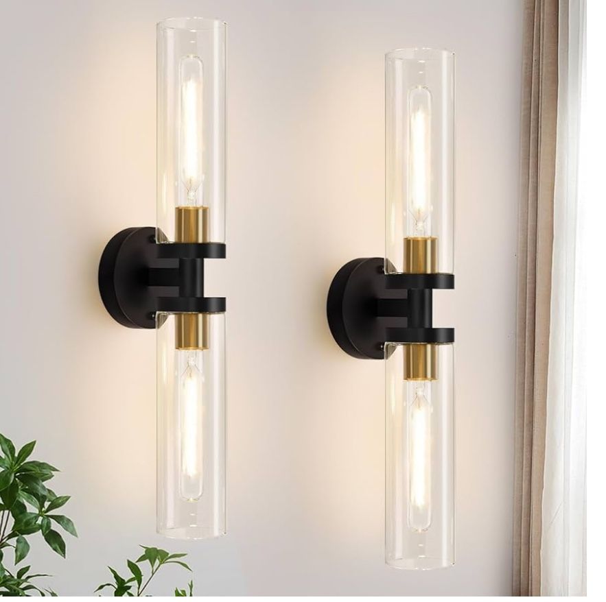 Set of Two, Black and Gold Bathroom Sconces