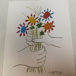 Pablo Picasso "Flowers in the Hands" Vintage Lithograph Art Print on heavy stock Paper