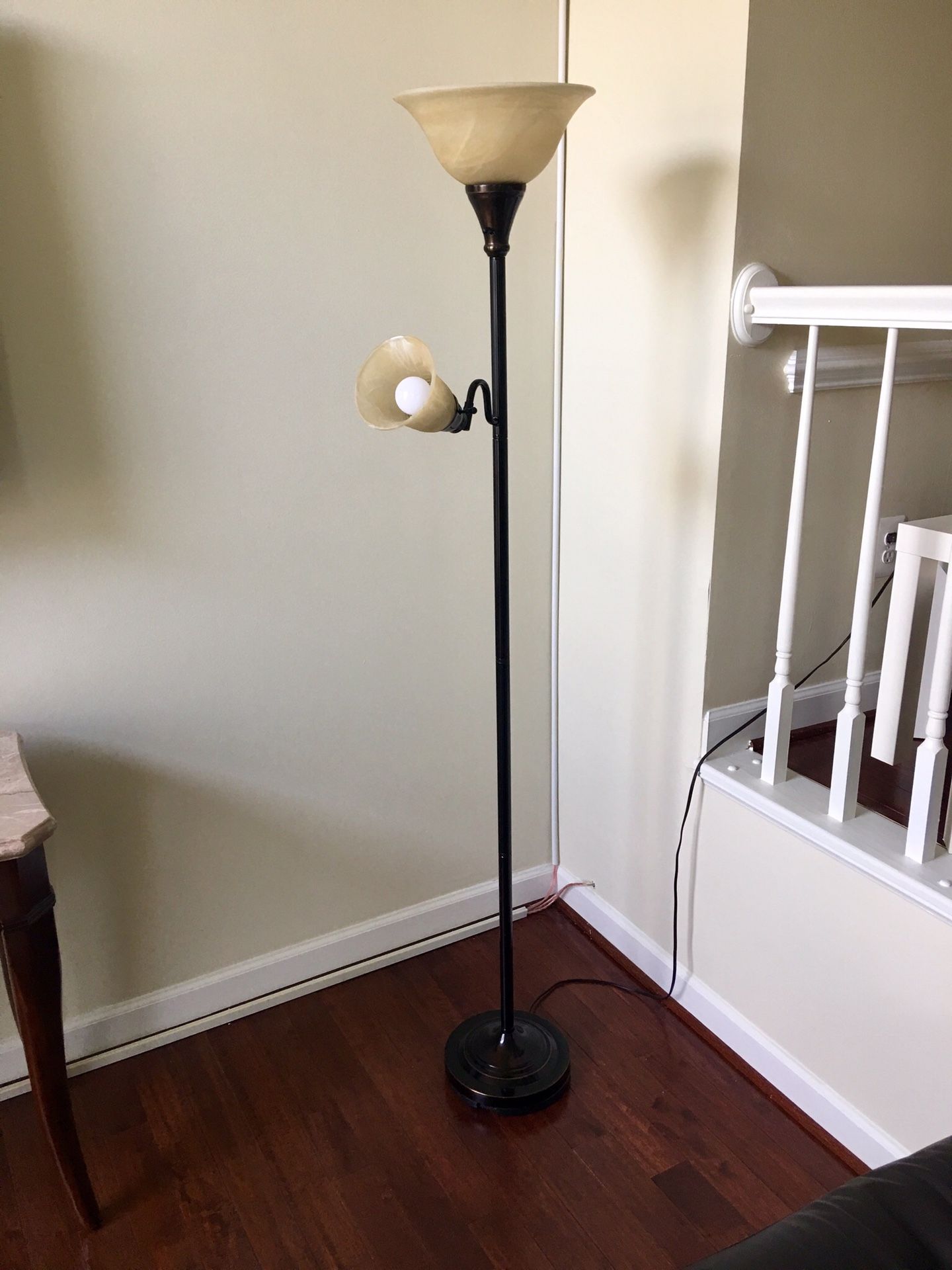 71 in. Brown Indoor Floor Lamp with Reading Light and Frosted Glass Shades