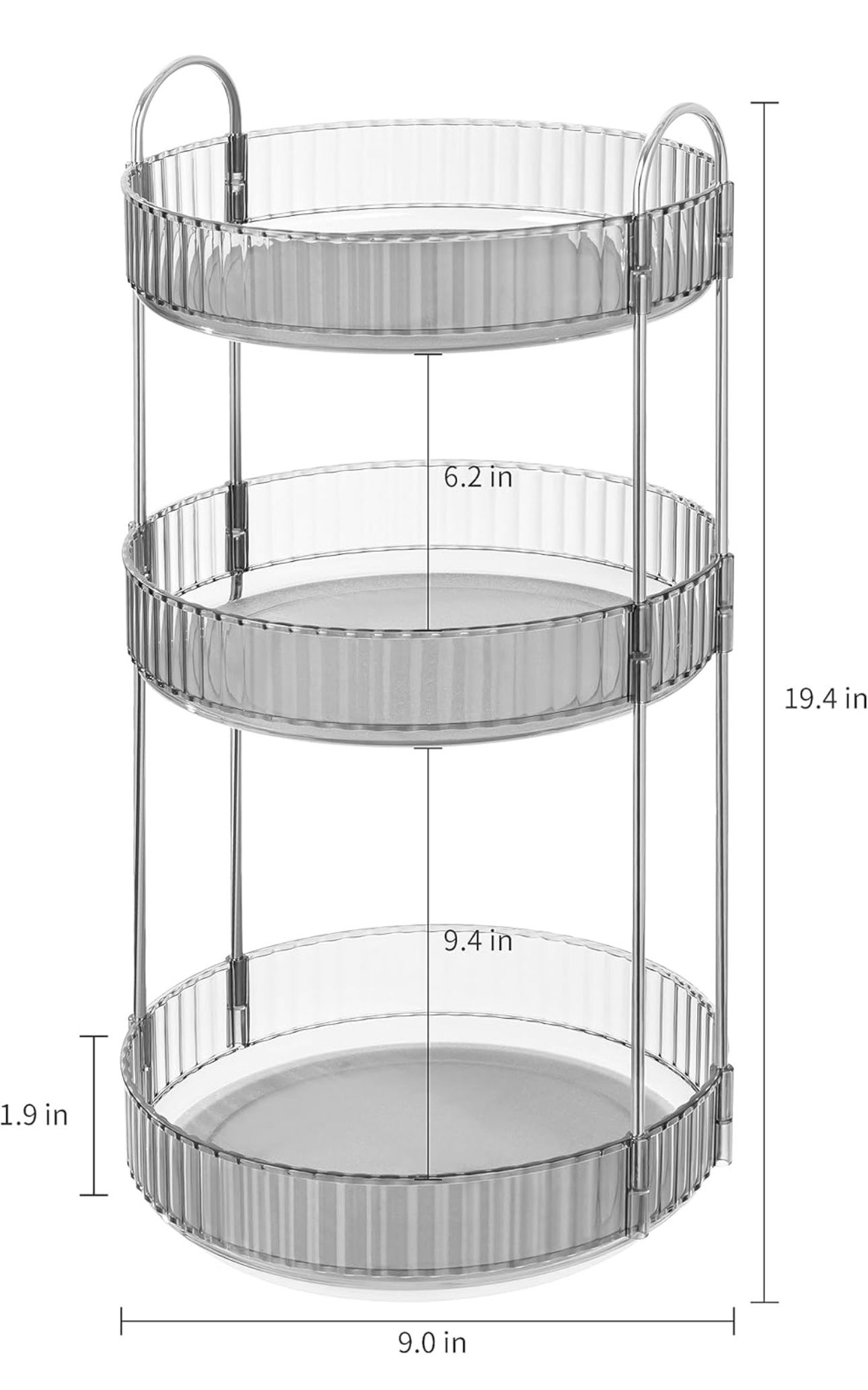 360 Rotating Makeup Organizer Clear Gray 3 Tier Bathroom Organizer Spinning Perfume Organizers, Skincare Organizers Dresser Organizer Makeup Carousel