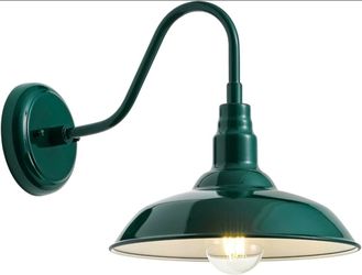 Goalplus 10” Dome Outdoor Gooseneck Barn Light Green Exterior Porch Side Door Lighting with White Interior