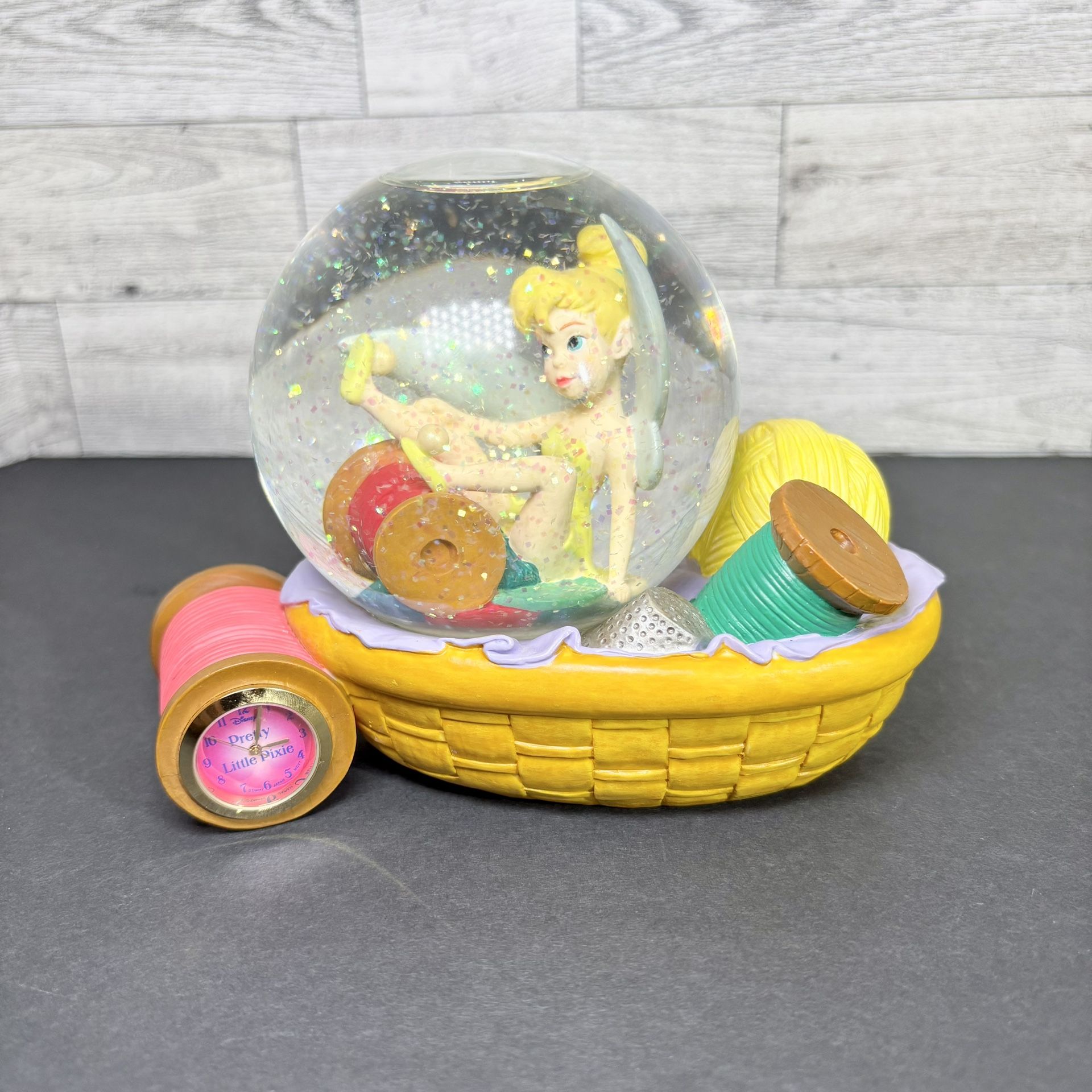 Disney Peter Pan, Pretty Little Pixie Tinker Bell Snow Globe & Clock, 4 1/4"