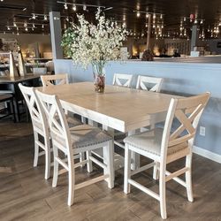 White 7PC Counter Height Dining Room Set 