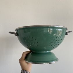 Vintage Green Enamel Strainer Metal Colander