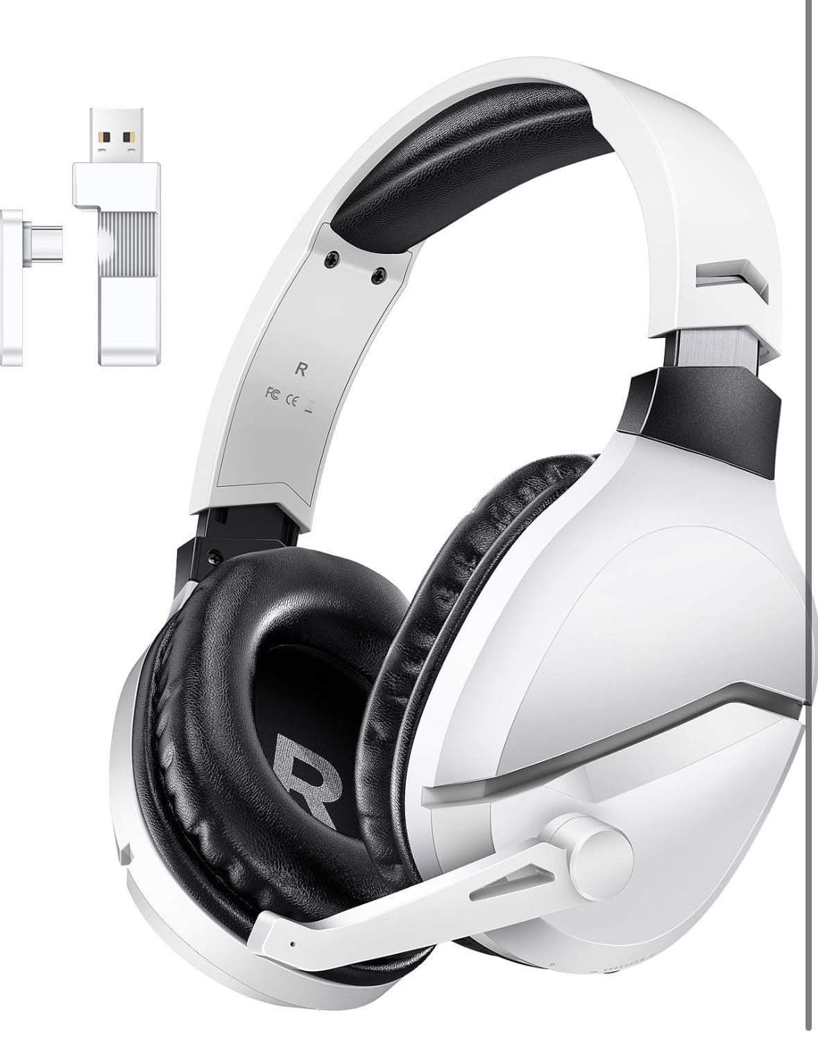 Wireless Gaming Headset with Noise Canceling Microphone for PS5, PC, PS4, 2.4G/Bluetooth Gaming Headphones with USB and Type-c Connector, Wired Mode f