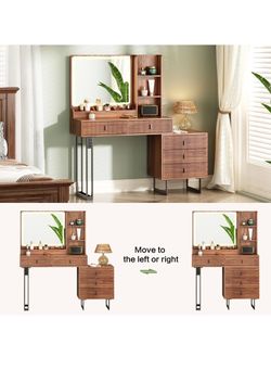 Vanity Desk with Lighted Mirror and Storage