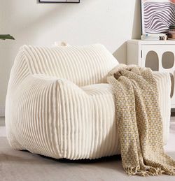 Plush Bean Bag Single-Seater Sofa,Floor Lounge Chair with Backrest Pull Ring,Reading Gaming Bean Bag Seat for Bedroom Living Room. (Beige)
