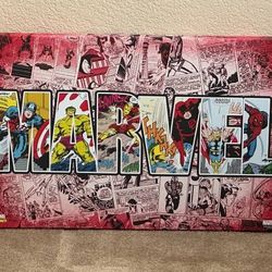 24” x 16” Marvel Logo Comic Book Canvas Wall Print Art Comics Spiderman Captain America