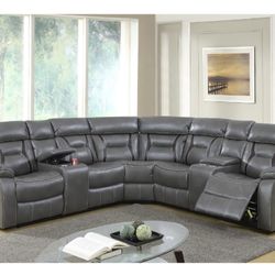 Gray Leatherette Motion Sectional Sofa (Free Delivery)