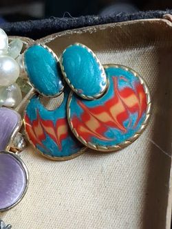 Enamel Dangle Drop Earrings Turquoise Red