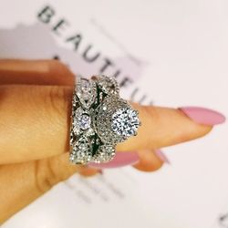 925 Silver Engagement & Wedding Ring Set New2