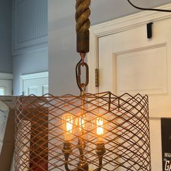 Vintage reconditioned farmhouse rustic  cabin industrial metal cage pendant light