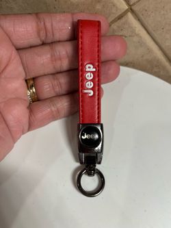 Jeep Red Leather Keychain with Silver Tone