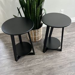 Hadulcet Black Side Tables Two-Tier Round End Tables Modern Small Side Table Living Room, Bedroom & Balcony, Black End Table with Storage Shelf with S