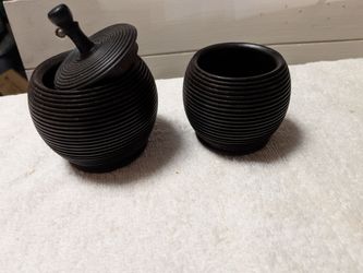 Vintage Hand-Turned African Ebony Wood 2-Piece Vanity Set - Miniature