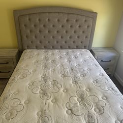 Queen Bed frame, Mattress & Box Spring & 2 Night Stands