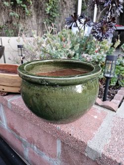 Pot Planter Bowl Green Glazed