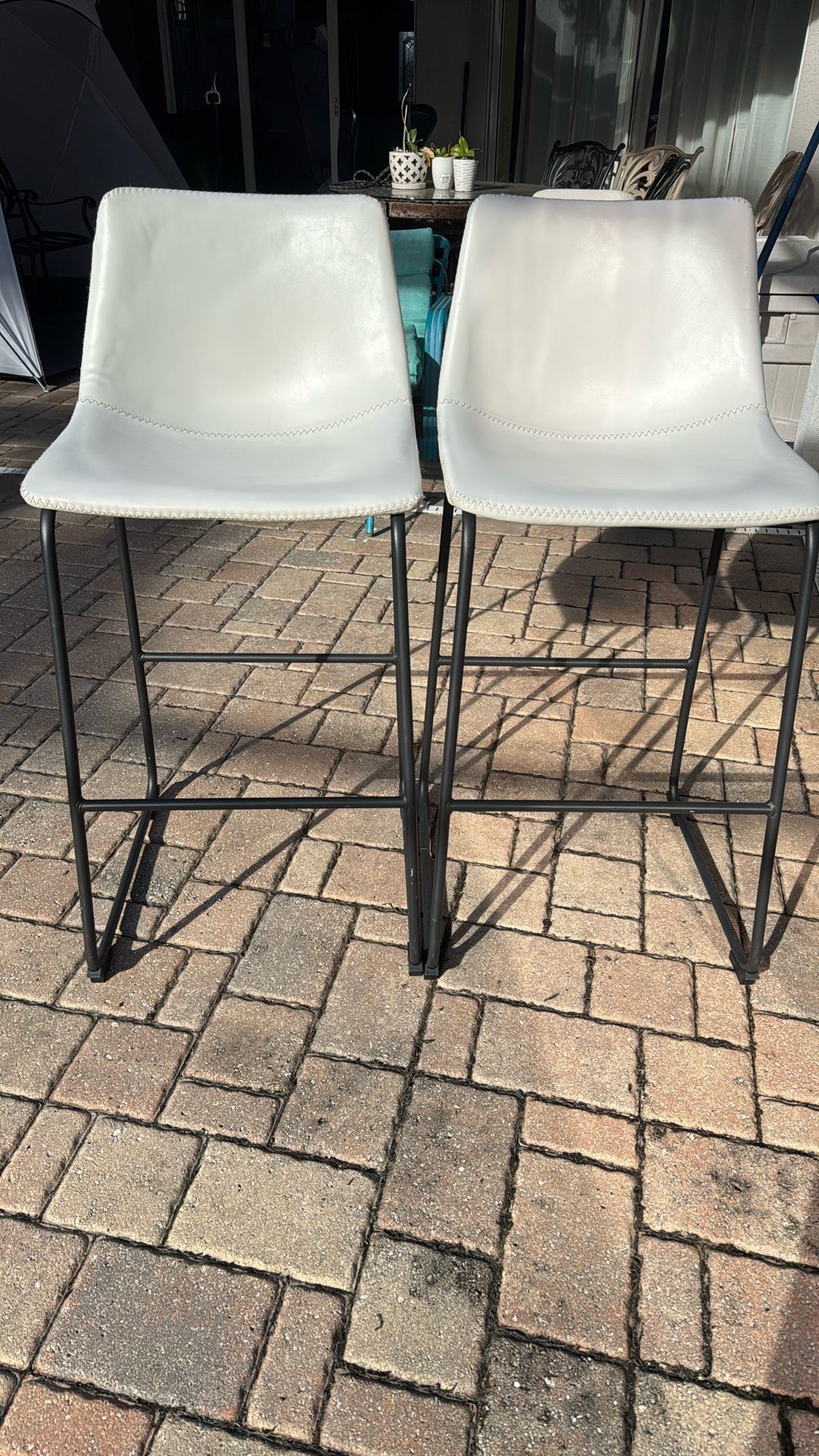 2 White Stitched Barstools