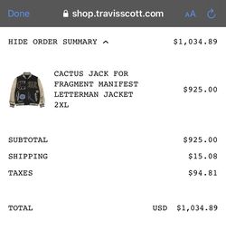 Travis Scott Cactus Jack Fragment Manifest Letterman Jacket first