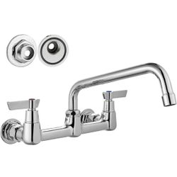 Wall Mount Commercial Kitchen Faucet, 8 Inch Swivel Spout,8 Inch Center Utility Sink Faucet with Dual Handles, Solid Brass 360° Swivel Spout,Commercia