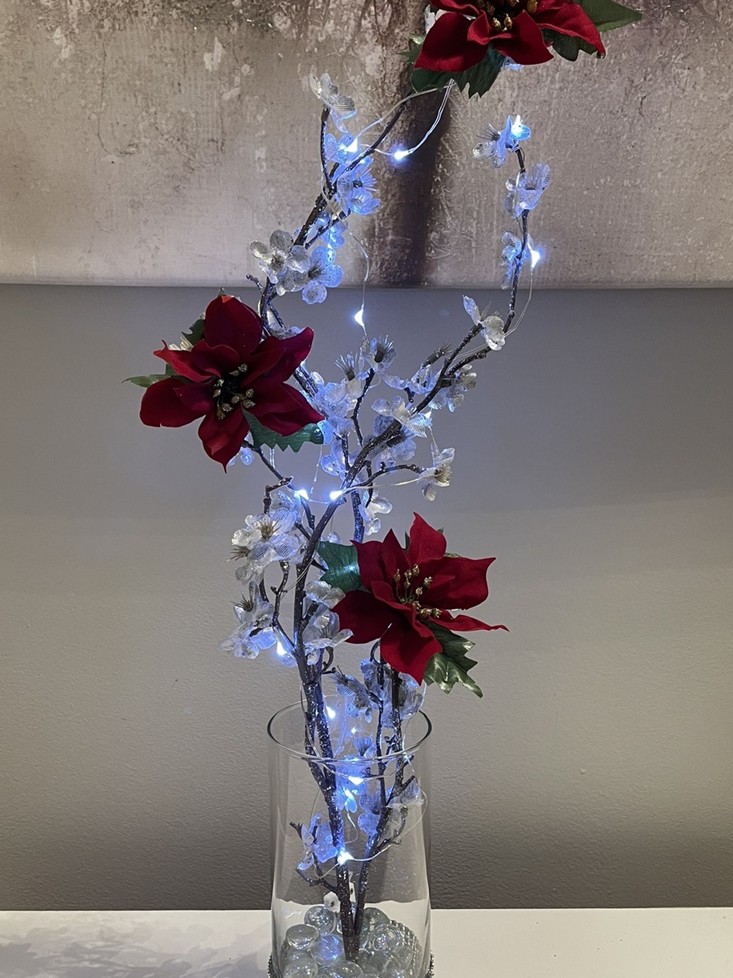 Silk Flowers Glass Vase Led Lights