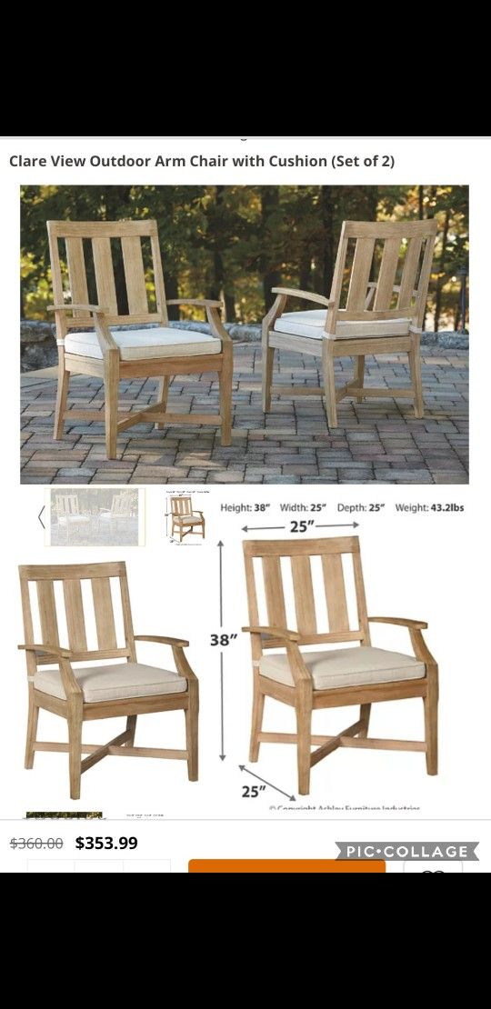 New 2 Outdoor Arm Chairs With Cushions